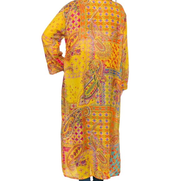 Raj Open Front Mosaic Print Kimono Yellow Gold Purple Green Fuchsia One Size - Picture 5 of 6